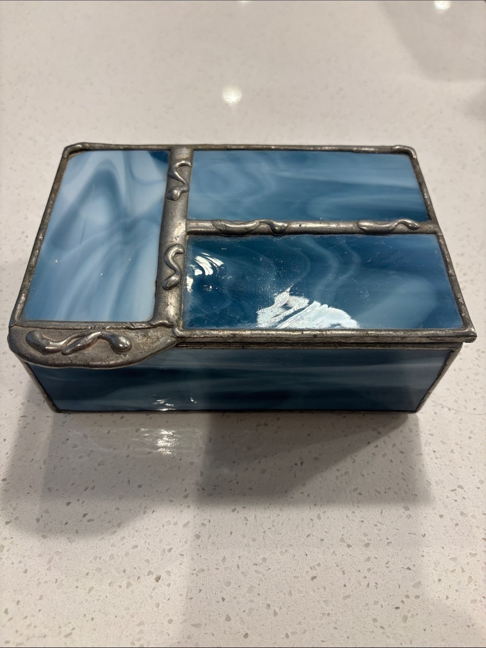 Blue Stained Glass Decorative Trinket Box